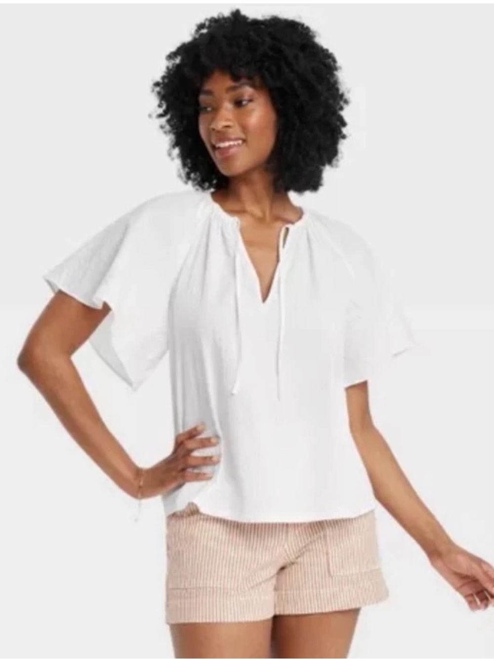 a new day White Tie-Front Flutter Sleeve Blouse